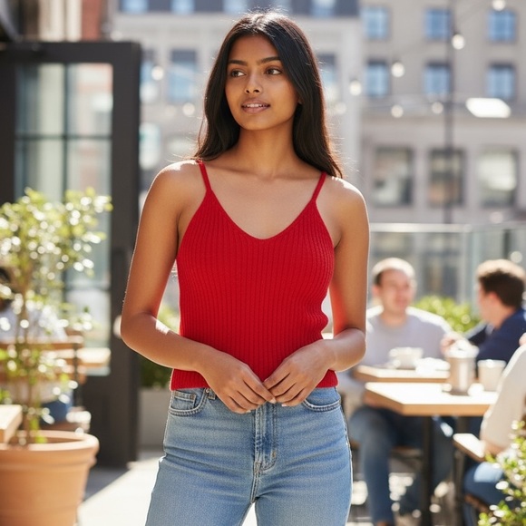 Olivaceous New Knit Sleeveless Cropped Tank Size Large Red NWT - Picture 1 of 6